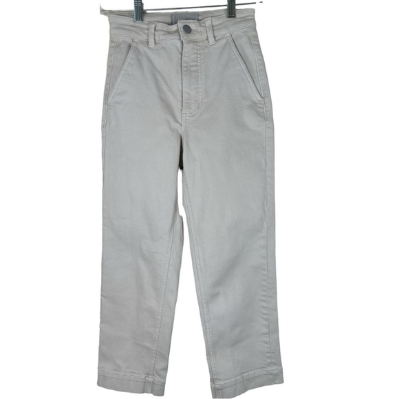 Everlane Straight Leg Crop Pants Bone Off-White Size 00 High Rise Cotton Twill - Picture 2 of 11